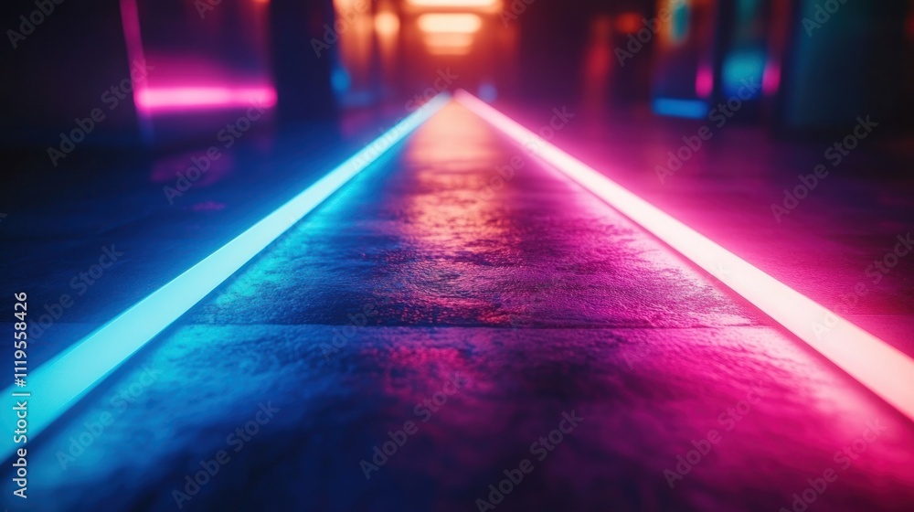Neon lines on dark floor. Neon lines on dark floor.