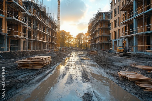 Сonstruction of a high-rise building, AI generated