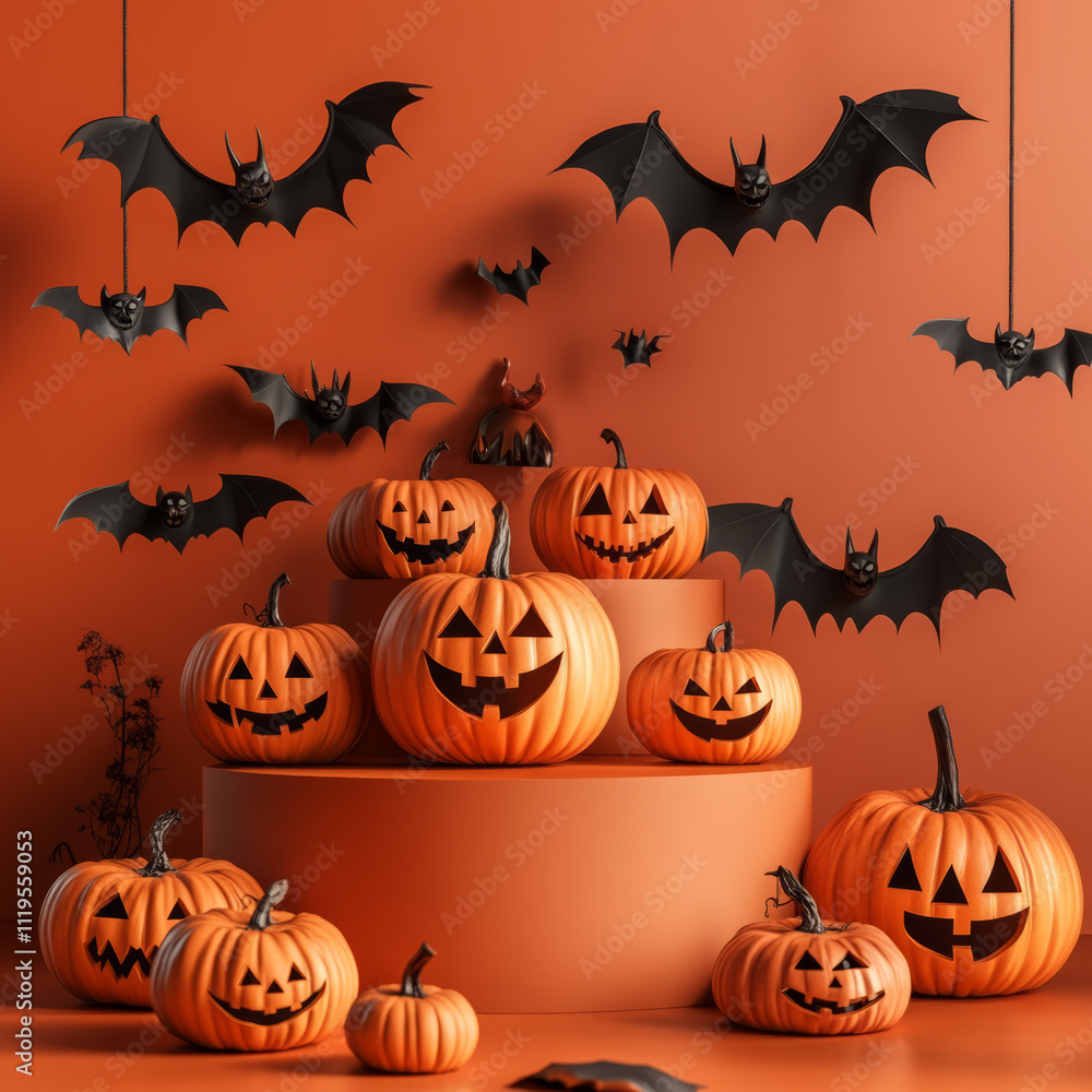 halloween background with pumpkin and bats halloween background with pumpkin and bats