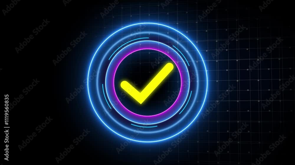 check mark icon animation.neon hud circle technology check mark icon animation.neon hud circle technology