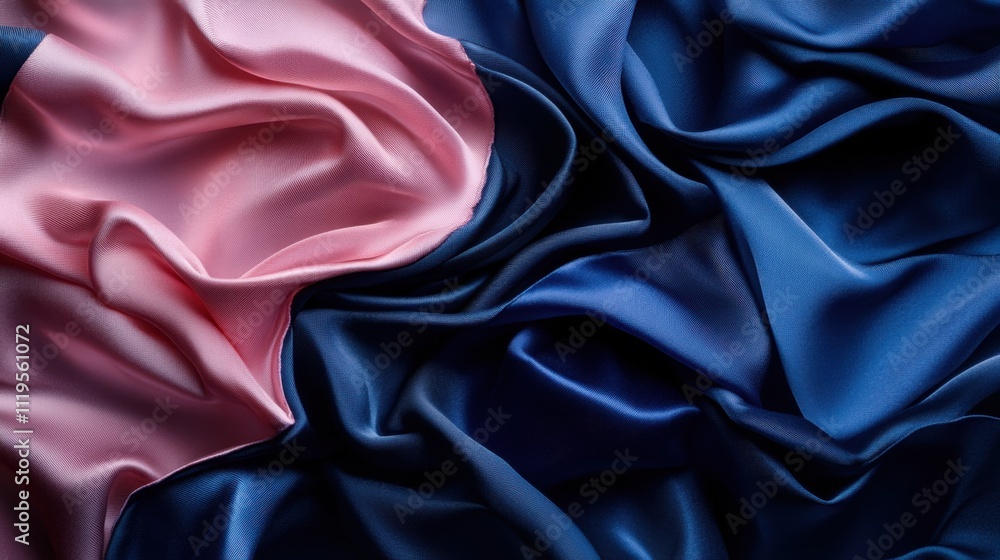 Obraz premium Abstract Draped Pink and Blue Silk Fabric Texture: Elegant, Luxurious, and Smooth Textile Background