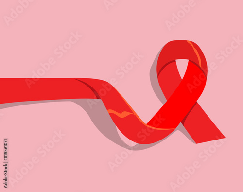 Red ribbon symbol on pink background banner. World Aids awareness day symbol