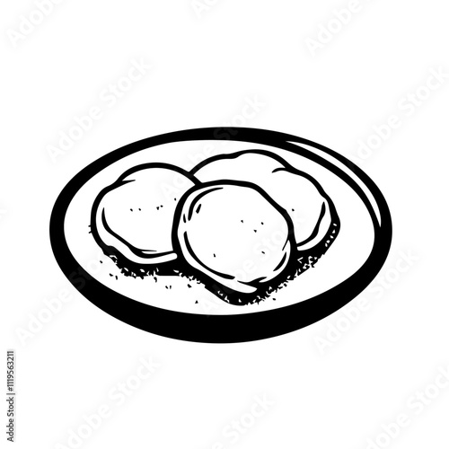 Dutch Poffertjes with Powdered Sugar and Butter – Mini Pancakes Loved for Their Sweet, Fluffy Texture Black Outline Vector Illustration