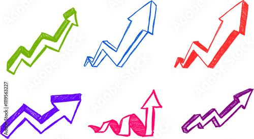Business Growth Arrow Icon Crayon Chalk Drawing Vector Set