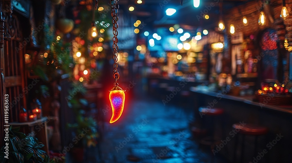 Glowing Chili Pepper Pendant Symbolizing Allure of Culinary Spiciness Glowing Chili Pepper Pendant Symbolizing Allure of Culinary Spiciness