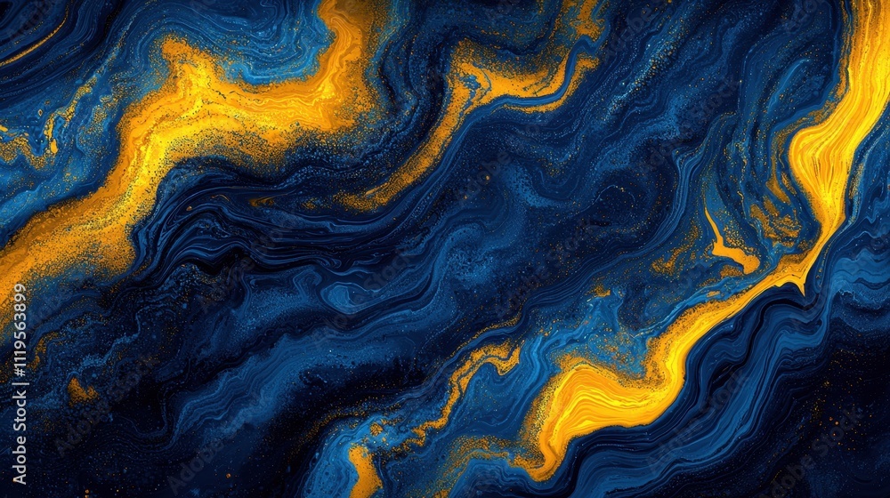 Elegant Dynamic Dark Background with Grainy Textures in Blue and Yellow Flowing Patterns Elegant Dynamic Dark Background with Grainy Textures in Blue and Yellow Flowing Patterns