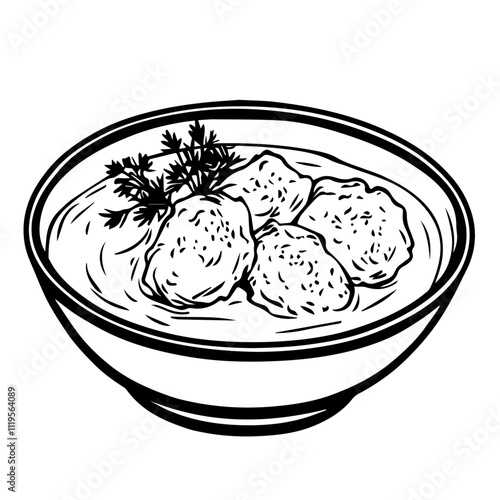 Hungarian Chicken Paprikash with Sour Cream and Dumplings – A Creamy, Paprika-Rich Stew Black Outline Vector Illustration