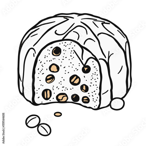 Italian Panettone with Dried Fruits – A Festive, Sweet Bread That Signals the Christmas Season Black Outline Vector Illustration