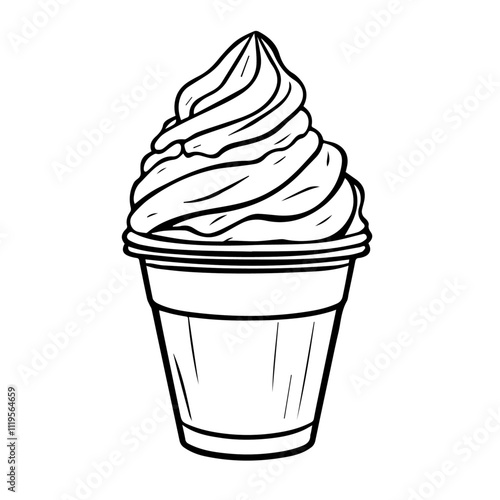 Italian Pistachio Gelato in a Cup – A Nutty, Creamy Treat That’s a Favorite Among Gelato Lovers Black Outline Vector Illustration