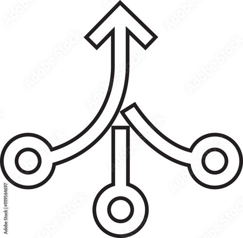 Consolidate revenue icon in line style. Fund divergence or merge into one direction symbol. Debt or profit consolidate strategy vector. Investment mix funnel sign isolated on transparent background.