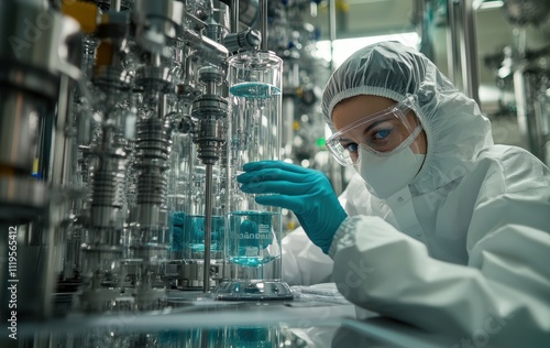 Worker in Protective Gear Operating Stainless Steel Equipment in Factory