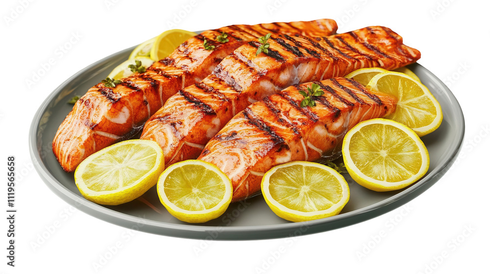 Savor grilled salmon delight at coastal seafood restaurant a culinary experience with lemon slices and fresh herbs Savor grilled salmon delight at coastal seafood restaurant a culinary experience with lemon slices and fresh herbs