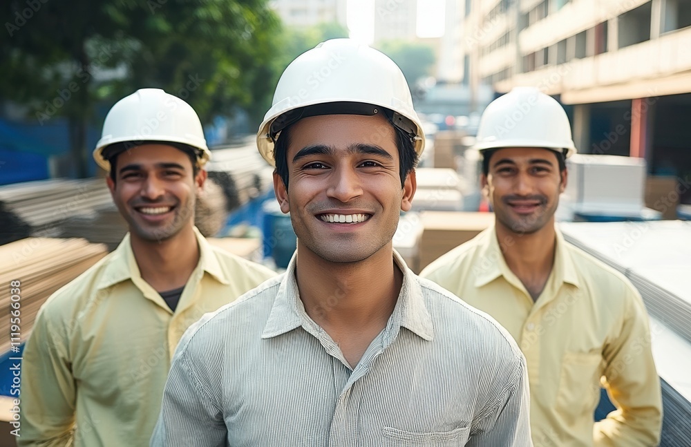 happy indian engineers team standing together happy indian engineers team standing together