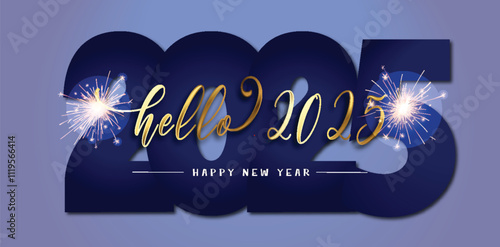 Vibrant 2025 Happy New Year Backdrop: Festive Gold and Blue Design for Marketing and Celebrations