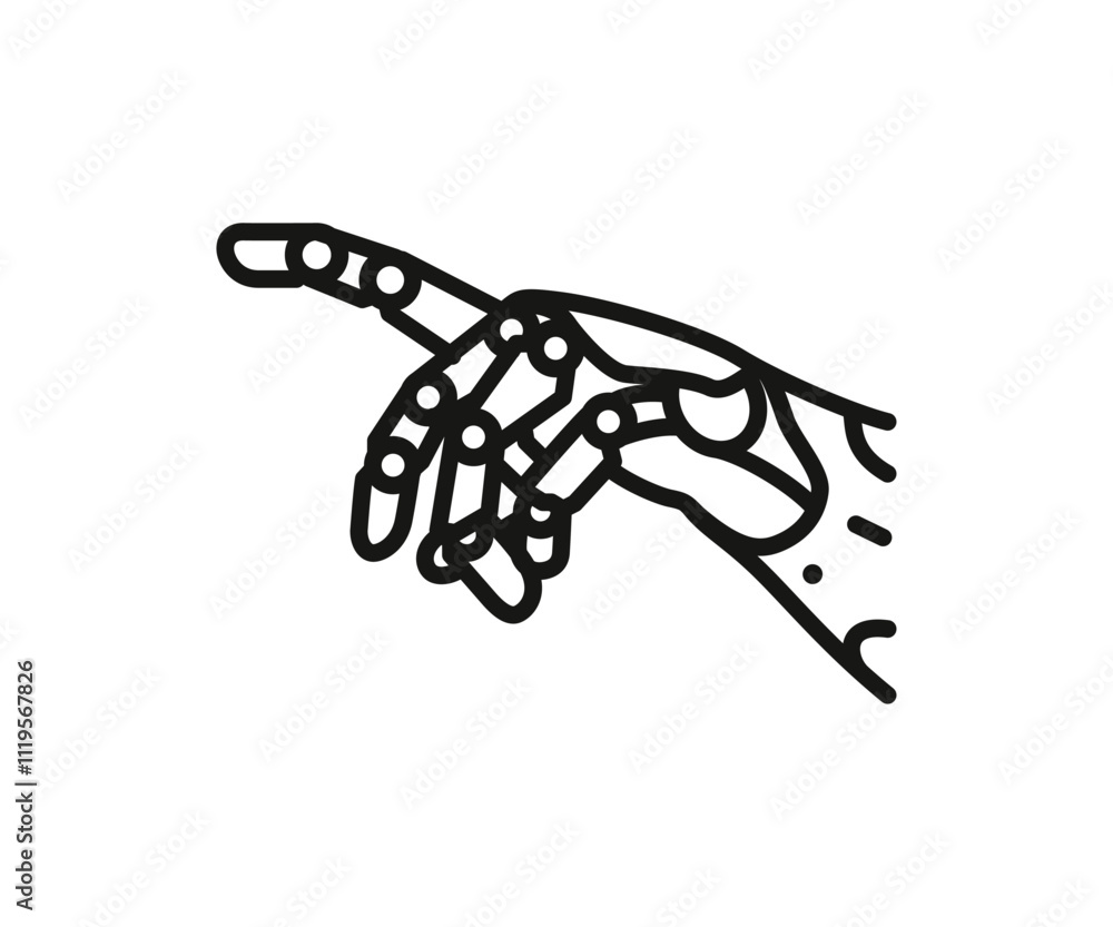 Thin line icon with flat design element of cyber glove for virtual reality, innovative digital input device, robotic hand for entertainment technology. Modern style logo vector illustration concept. Thin line icon with flat design element of cyber glove for virtual reality, innovative digital input device, robotic hand for entertainment technology. Modern style logo vector illustration concept.