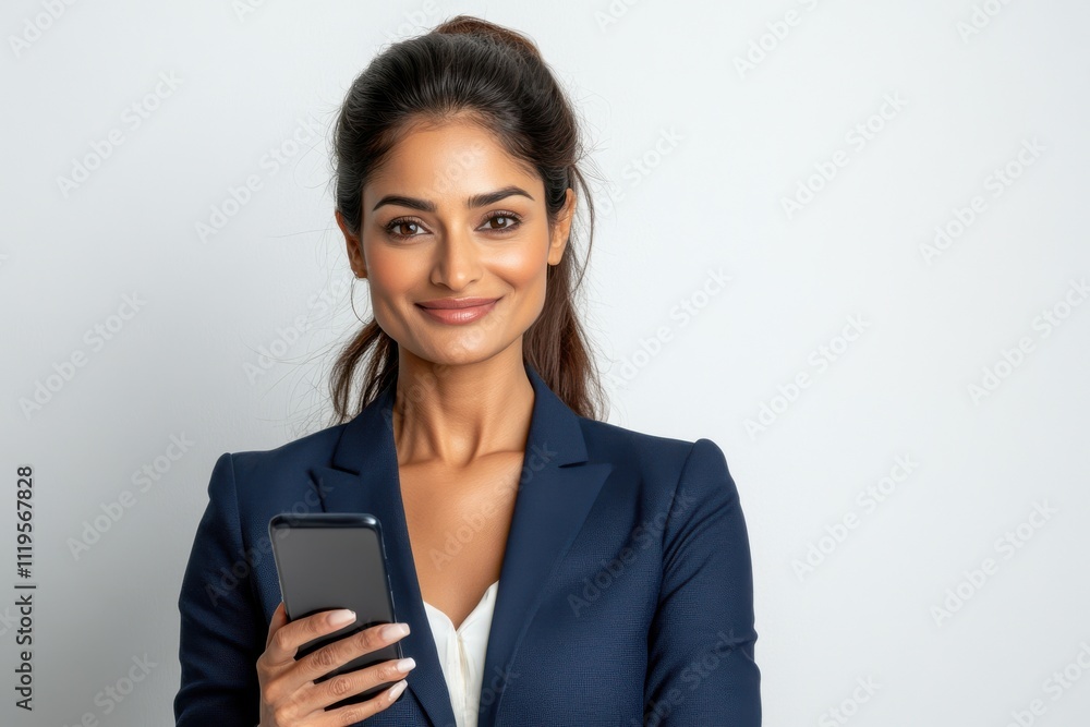 young indian business woman using smartphone on white background young indian business woman using smartphone on white background
