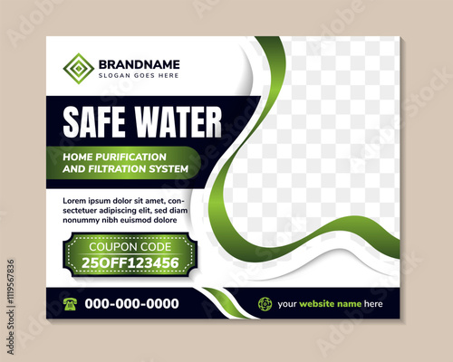 water filtration system banner vector illustration with space for photo. Aqua pure filtered process for drinkable accessibility. Healthcare cleansing technology. horizontal layout design