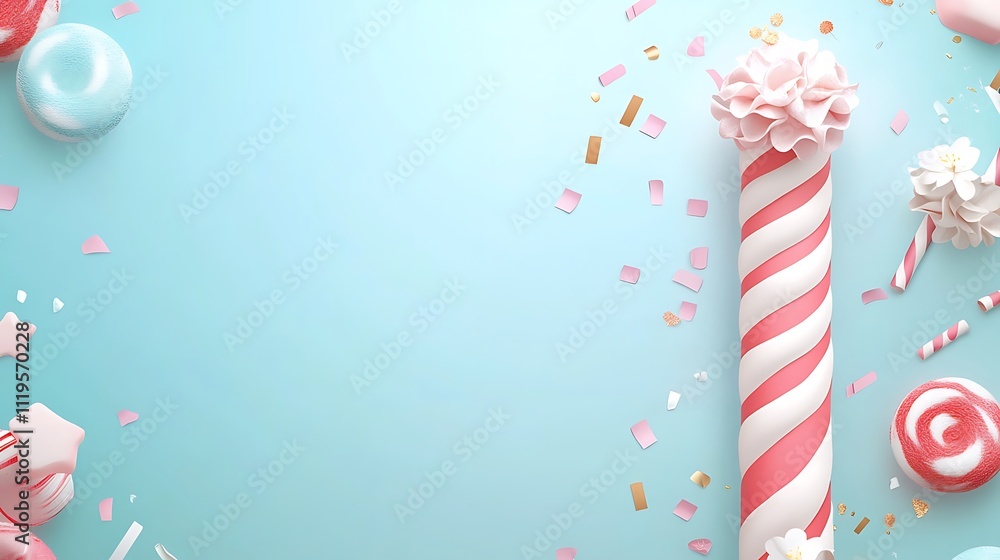Obraz premium Festive Candy Cane with Pastel Sweets and Confetti