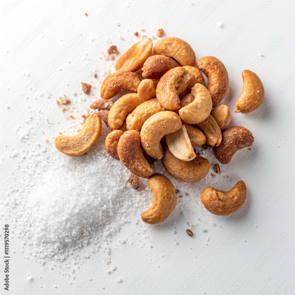 Fototapeta premium Salted Cashew Nuts Isolated on White Background - Top View