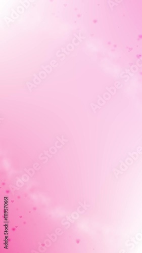 Pink hearts falling on gradient pink background representing love and romance,  valentine or wedding background
