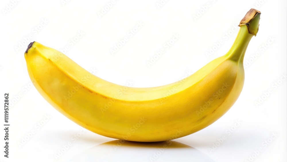Ripe yellow banana on a white background, fruit, tropical, healthy, snack, organic, fresh, delicious, yellow, peel, potassium Ripe yellow banana on a white background, fruit, tropical, healthy, snack, organic, fresh, delicious, yellow, peel, potassium