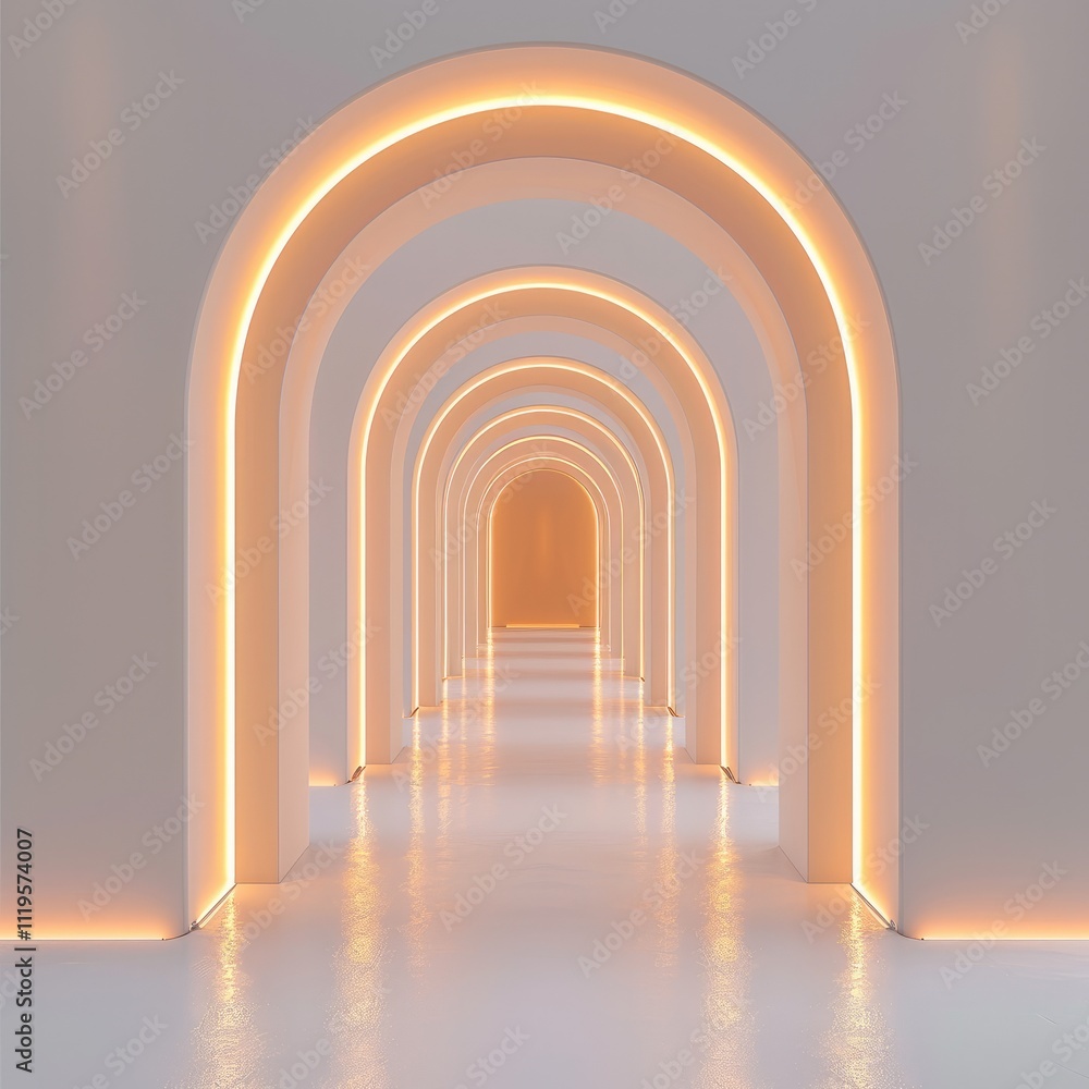 3D render, abstract white background with minimalistic arches and glowing light in the middle. Background for product presentation, mockup, or design template. 3D render, abstract white background with minimalistic arches and glowing light in the middle. Background for product presentation, mockup, or design template.