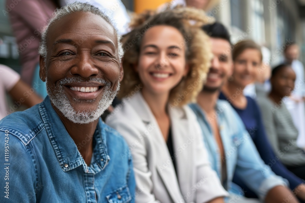 Portrait of smiling senior man with his friends in the background. Portrait of smiling senior man with his friends in the background.