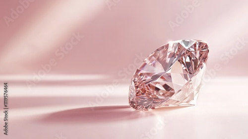 A luxury diamond set in rose gold, photographed in a minimalistic, high-end studio with soft lighting,