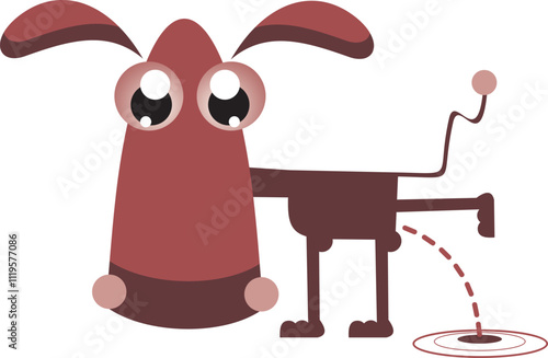 Cartoon funny dog peeing. 
Peeing dog or puppy with raised leg. Flat style. Isolated on white background
