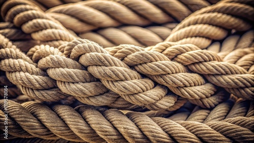 A close-up of tightly knotted rope in monochromatic tones , rope, knot, close-up, textured, monochromatic, background, pattern