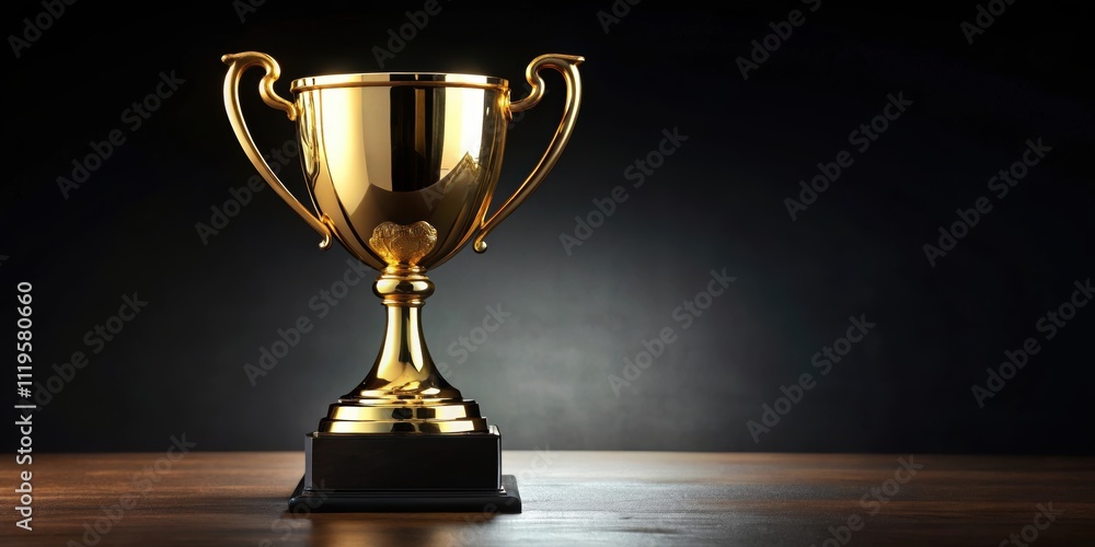 Elegant golden champion trophy on a black background, elegant, golden, champion, trophy, award, prize, competition, success Elegant golden champion trophy on a black background, elegant, golden, champion, trophy, award, prize, competition, success