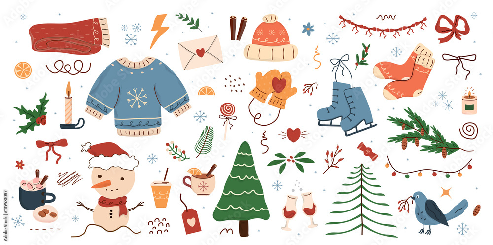 winter pattern, cute illustration. tree, stars, dots, snow, simple design. hand drawn doodles are isolated on a white background. A trend concept for print, banners, social networks, posters. png winter pattern, cute illustration. tree, stars, dots, snow, simple design. hand drawn doodles are isolated on a white background. A trend concept for print, banners, social networks, posters. png