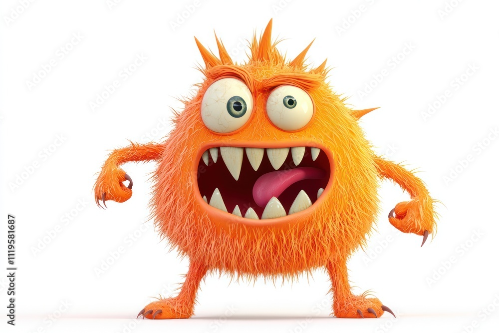 A humorous orange cartoon monster on a white background. A humorous orange cartoon monster on a white background.