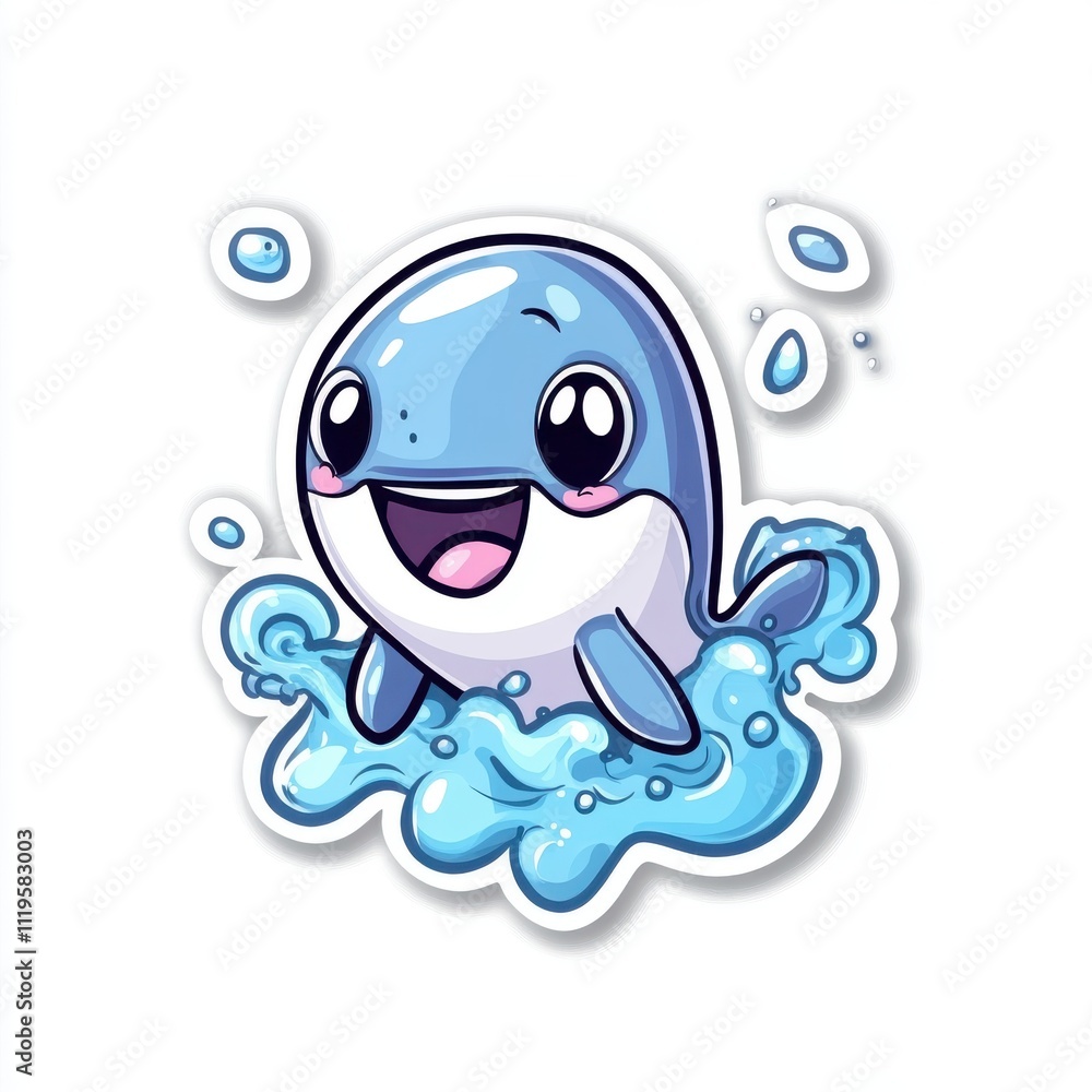 Cute cartoon whale emerging from water. Happy, playful, stylized illustration of a baby orca. Cute cartoon whale emerging from water. Happy, playful, stylized illustration of a baby orca.