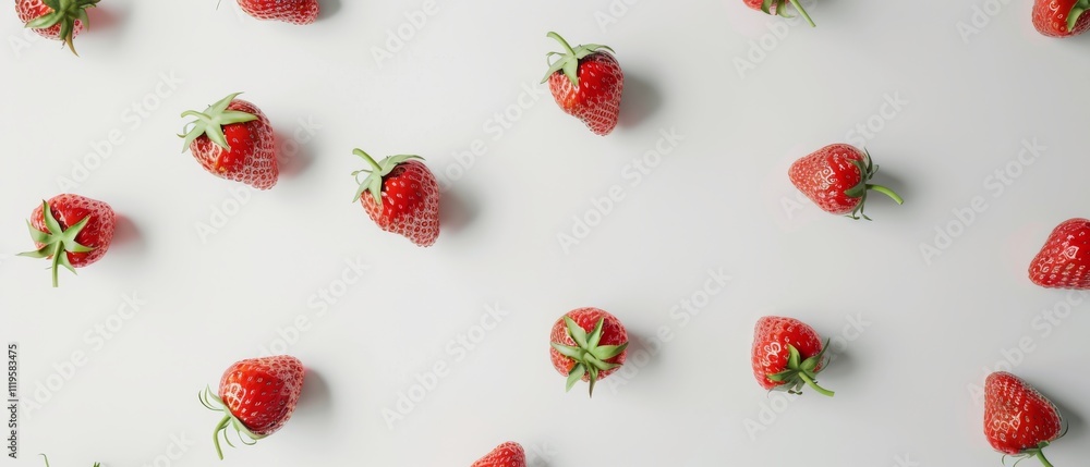 Strawberries scattered on a white background, creating a minimalist and fresh composition that highlights vibrant color and simplicity. Strawberries scattered on a white background, creating a minimalist and fresh composition that highlights vibrant color and simplicity.