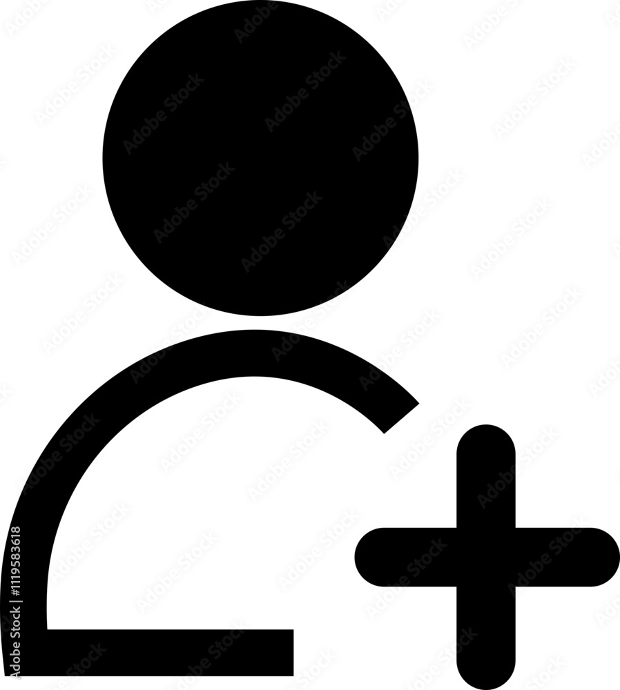 Add user icon. Person profile avatar with plus, add account symbol. Flat vector for applications and communication with isolated on transparent background. Social media concepts. Add user icon. Person profile avatar with plus, add account symbol. Flat vector for applications and communication with isolated on transparent background. Social media concepts.