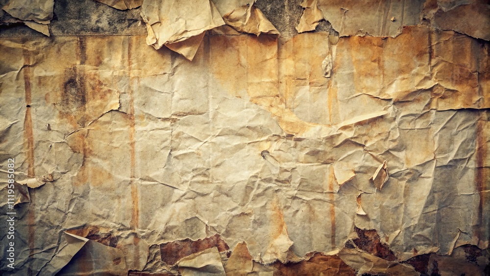 Fototapeta premium Aged and Wrinkled Paper Texture with Brown Stains and Tears