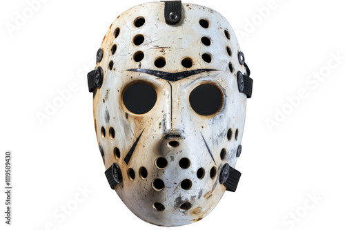 Scary hockey mask from thriller on transparent background