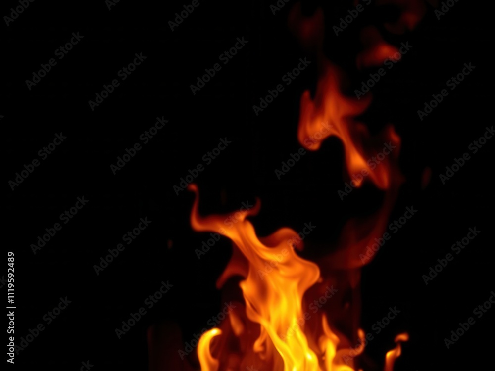 Abstract fiery orange flames dancing on a pitch-black background, burning, inferno Abstract fiery orange flames dancing on a pitch-black background, burning, inferno
