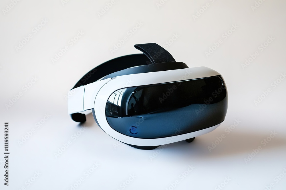 Modern white VR headset on plain background for virtual reality gaming Modern white VR headset on plain background for virtual reality gaming