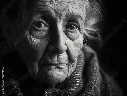 Close-up portrait of an elderly woman looking directly at the camera.