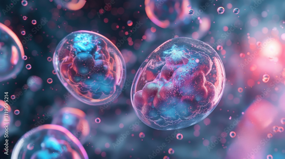 Creative image of embryonic stem cells, cellular therapy. 3d illustration Creative image of embryonic stem cells, cellular therapy. 3d illustration