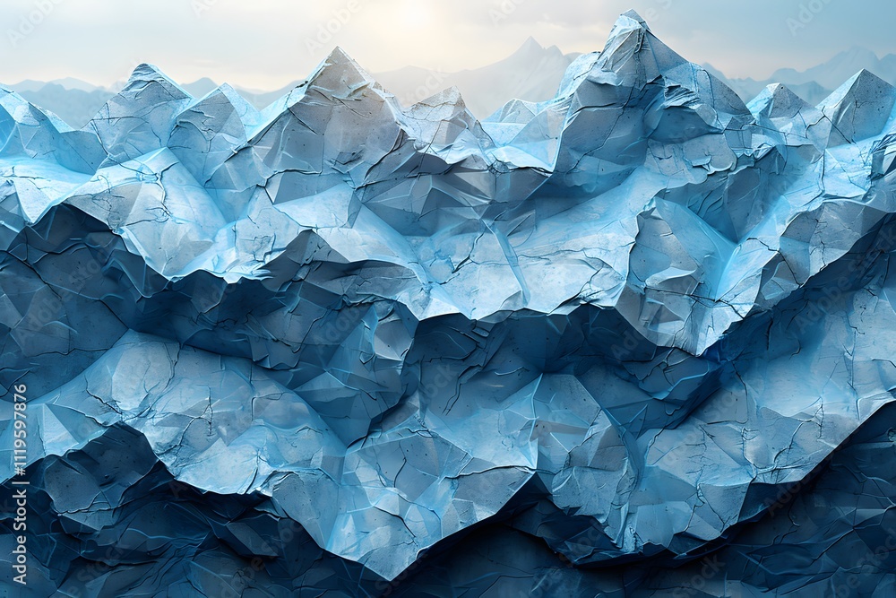 Abstract Mountain Terrain Created from Crumpled Paper with Blue Tones Abstract Mountain Terrain Created from Crumpled Paper with Blue Tones