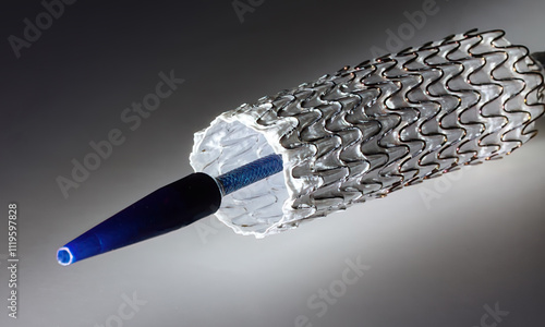 Freisetzung eines selbstexpandierbaren Stents, Metallgitter, Gefässstütze photo