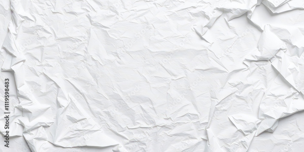 Fototapeta premium Crumpled white paper with soft shadows on a wooden surface, trash, abstract
