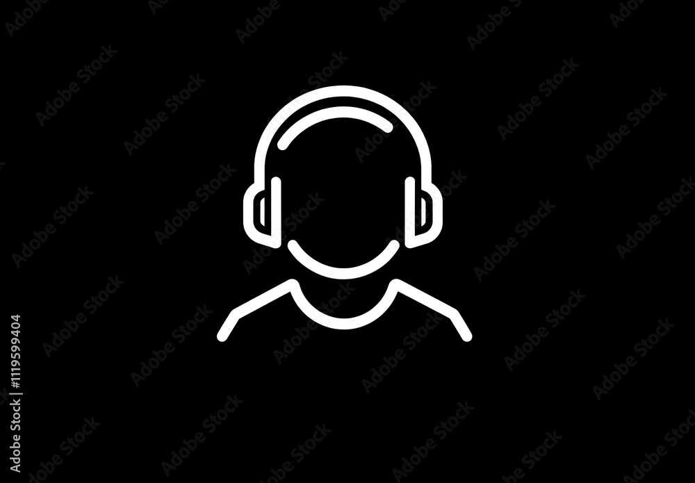 Silhouette of a person wearing headphones against a black background during a relaxed moment of listening to music Silhouette of a person wearing headphones against a black background during a relaxed moment of listening to music