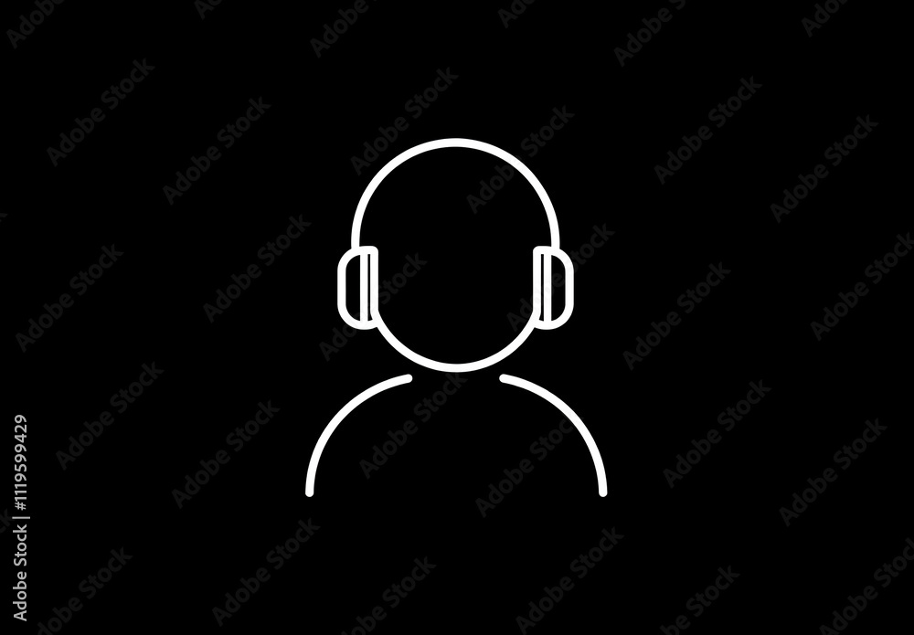 Outline of a person wearing headphones against a solid black background, representing music enjoyment and audio engagement in a modern context Outline of a person wearing headphones against a solid black background, representing music enjoyment and audio engagement in a modern context