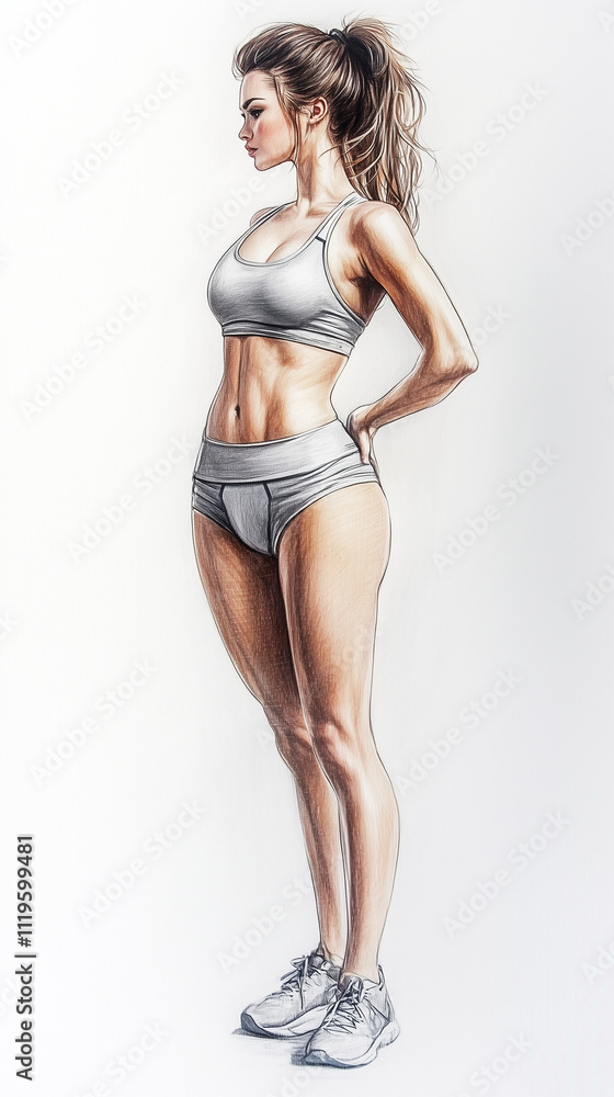 Anatomical study of a sporty girl in front view Anatomical study of a sporty girl in front view