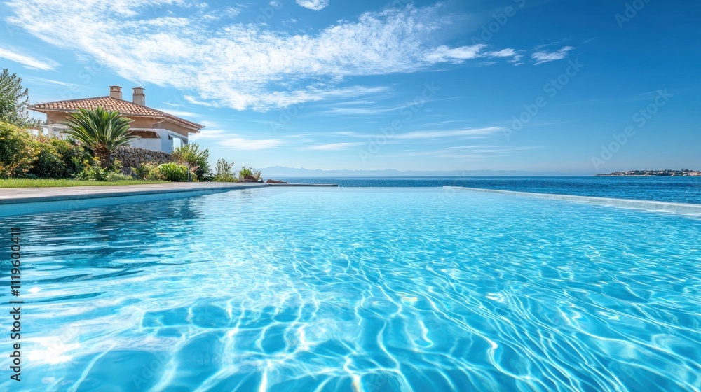 Fototapeta premium Infinity pool overlooking a beautiful ocean.