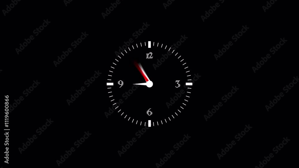  Analog clock animation on transparent background animated wall clock . clock with moving arrows          

